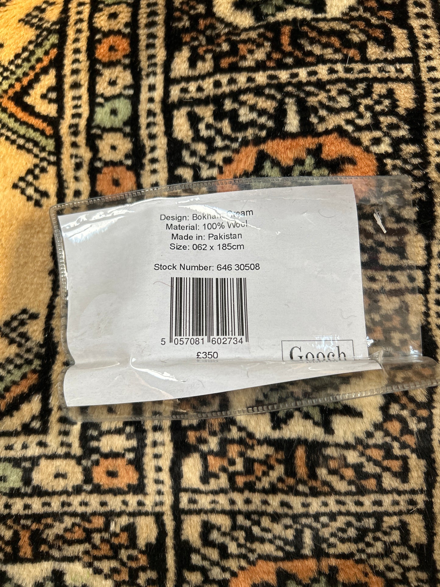 Gooch Luxury Hand Knotted Pakistan Bokhara Handmade Rug, Cream, Runner, L185 x W62 cm