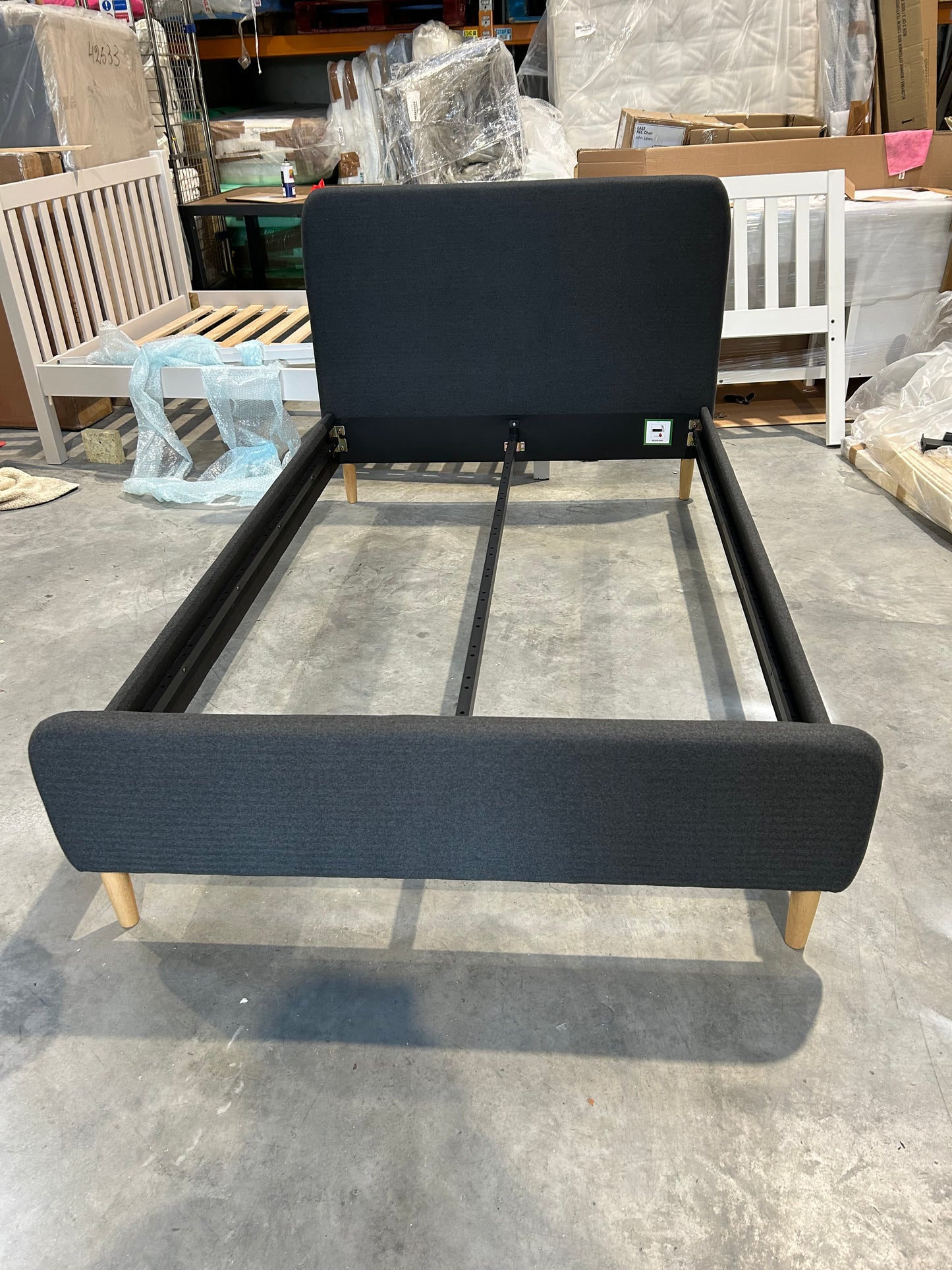 John Lewis ANYDAY Bonn Upholstered Bed Frame, Small Double Dark Grey Brushed Tweed