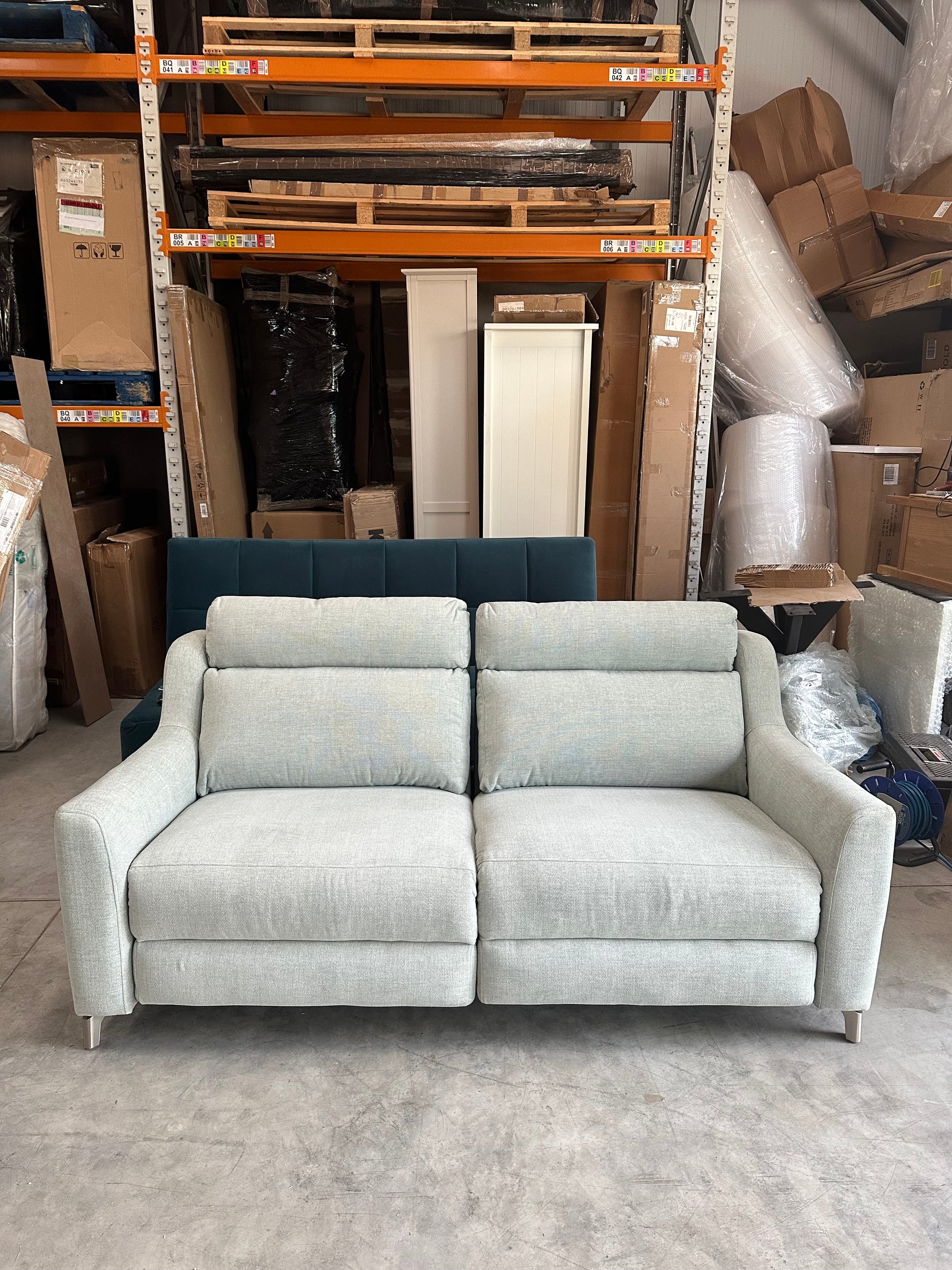 John Lewis Elevate Large 2 Seater Power Recliner Sofa, Metal Leg Aquaclean Baby Blue