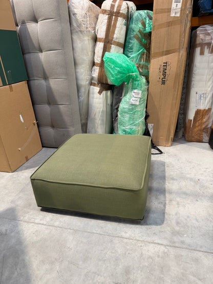 John Lewis Border Footstool, Dark Leg, Relaxed Linen Olive