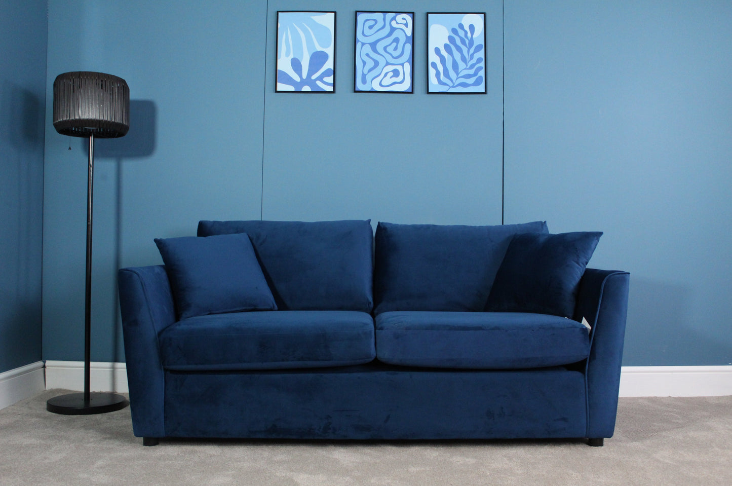 Brook & Wilde 2.5 Seater Sofa Bed in Orla Blue Velvet - Made in UK - Bespoke