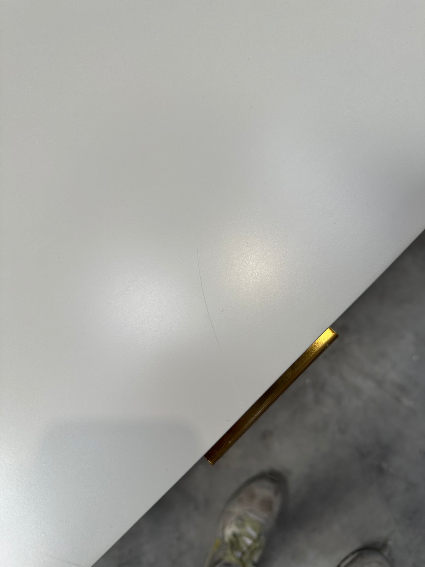 West Elm Quinn Lacquer Desk, Haze/Antique Brass