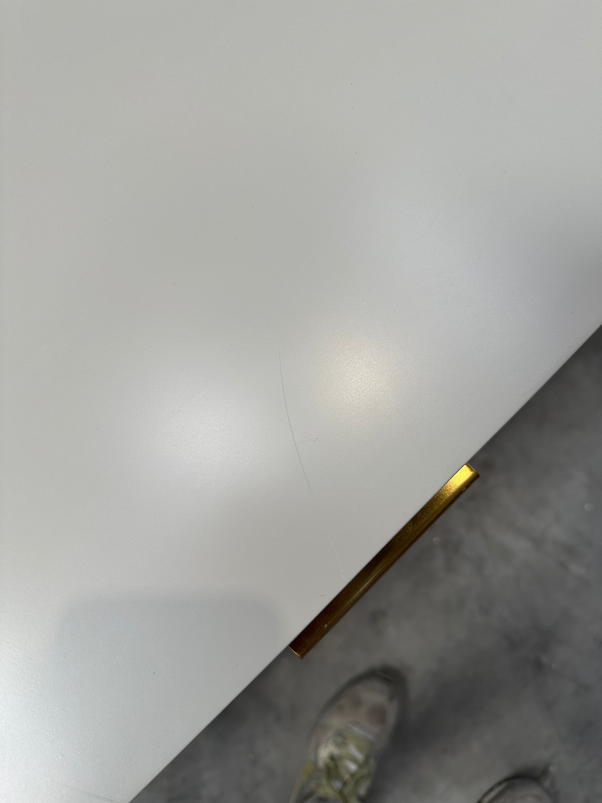 West Elm Quinn Lacquer Desk, Haze/Antique Brass