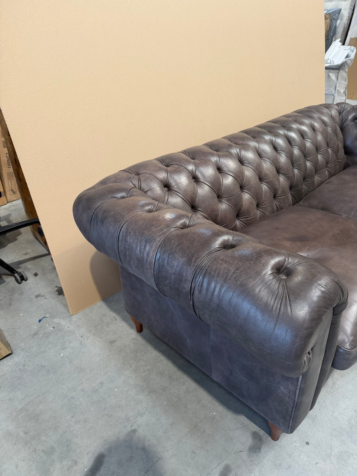 John Lewis Cromwell Chesterfield Grand 4 Seater Leather Sofa, Dark Leg Demetra Charcoal