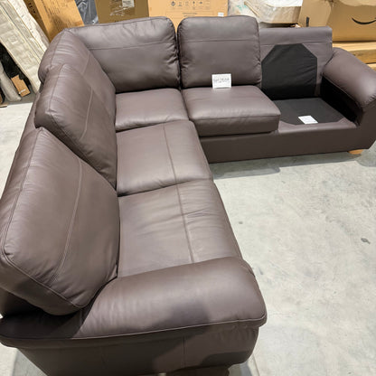John Lewis Camden 5+ Seater Corner Leather Sofa, Light Leg Matt Chocoalate