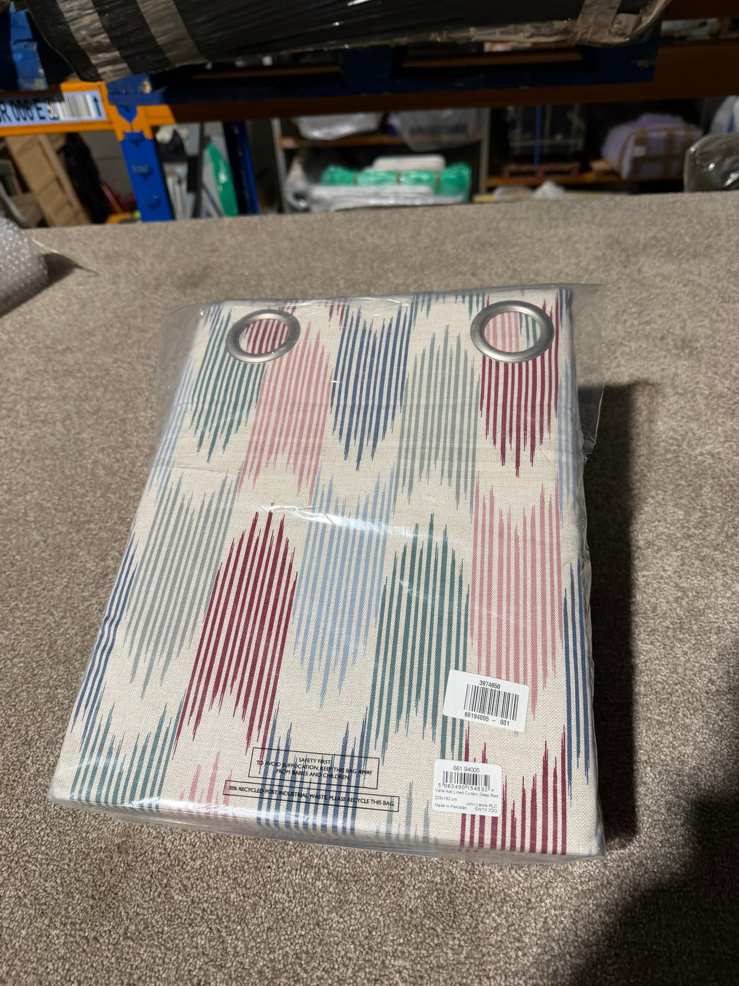 John Lewis Valle Ikat Print Pair Lined Eyelet Curtains, Deep Red, W228 x Drop 182cm