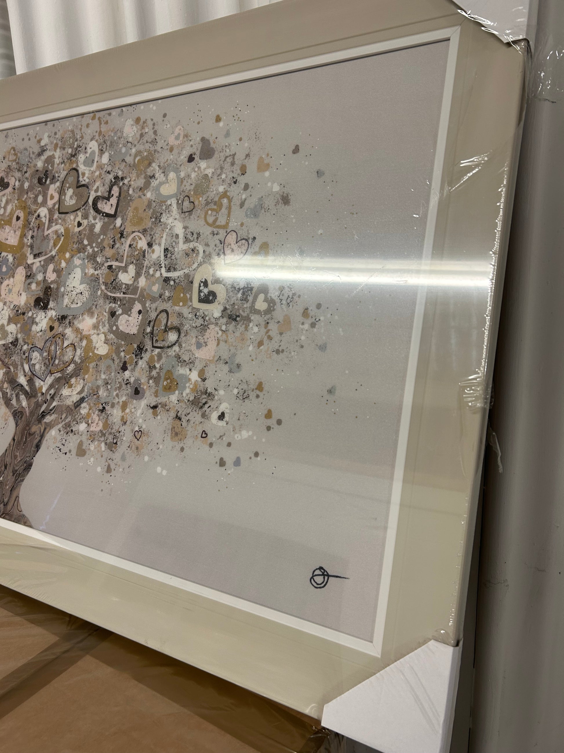 John Lewis Sara Otter 'Neutral Heart Tree' Framed Print, 72 x 122cm, Gold/Taupe