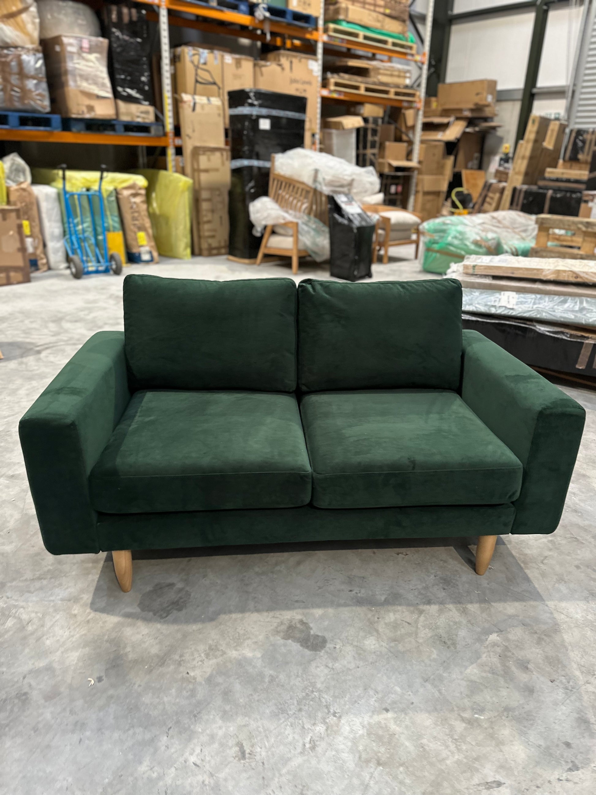 Hutch Velvet Block Arm 2 Seater Sofa - Velvet Sage Green