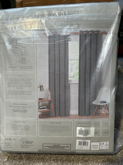 John Lewis Textured Weave Pair Blackout Lined Eyelet Curtains, Storm, W228 x Drop 182cm
