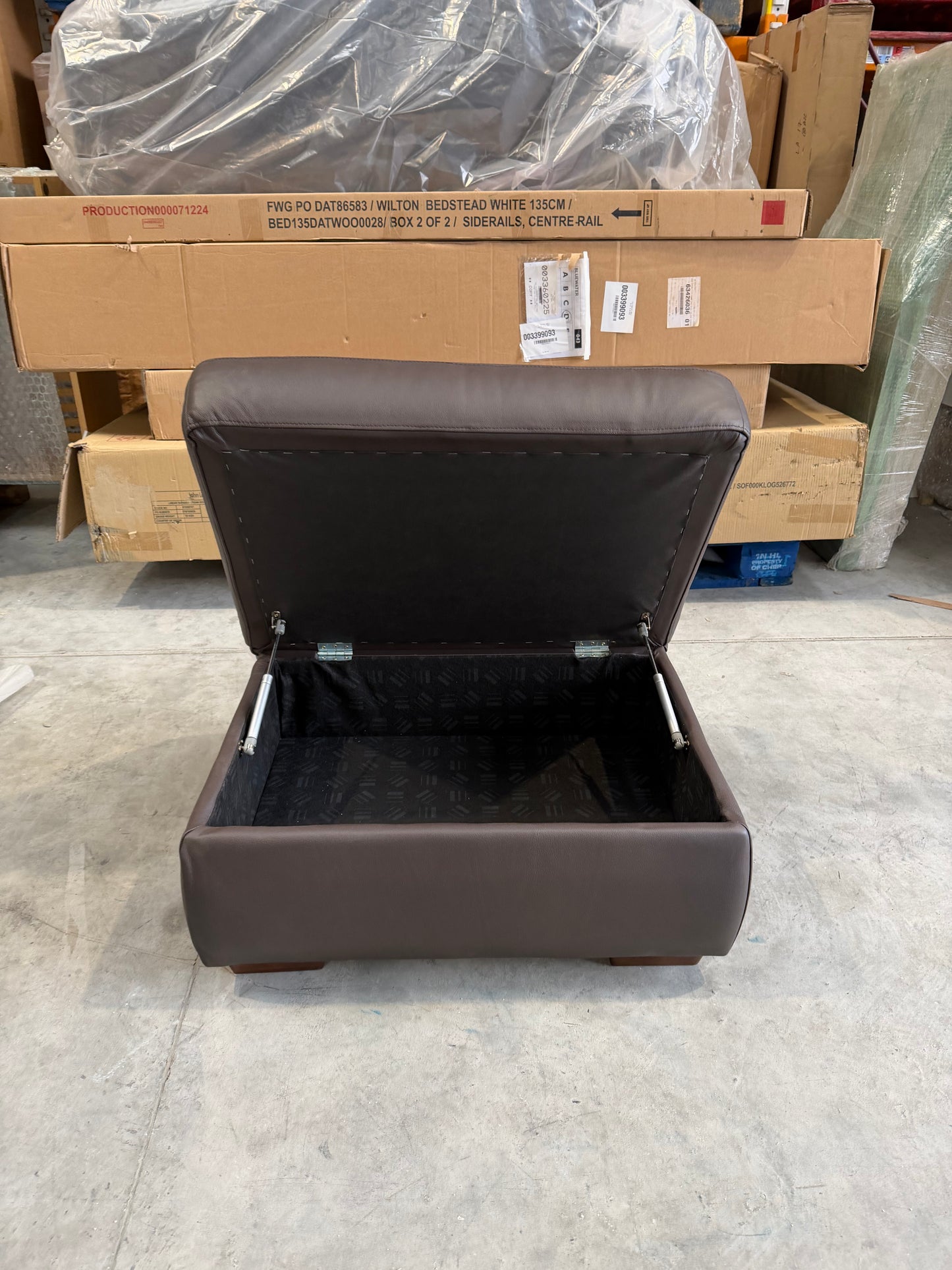 John Lewis Camden Leather Storage Footstool, Dark Leg, Matt Chocolate