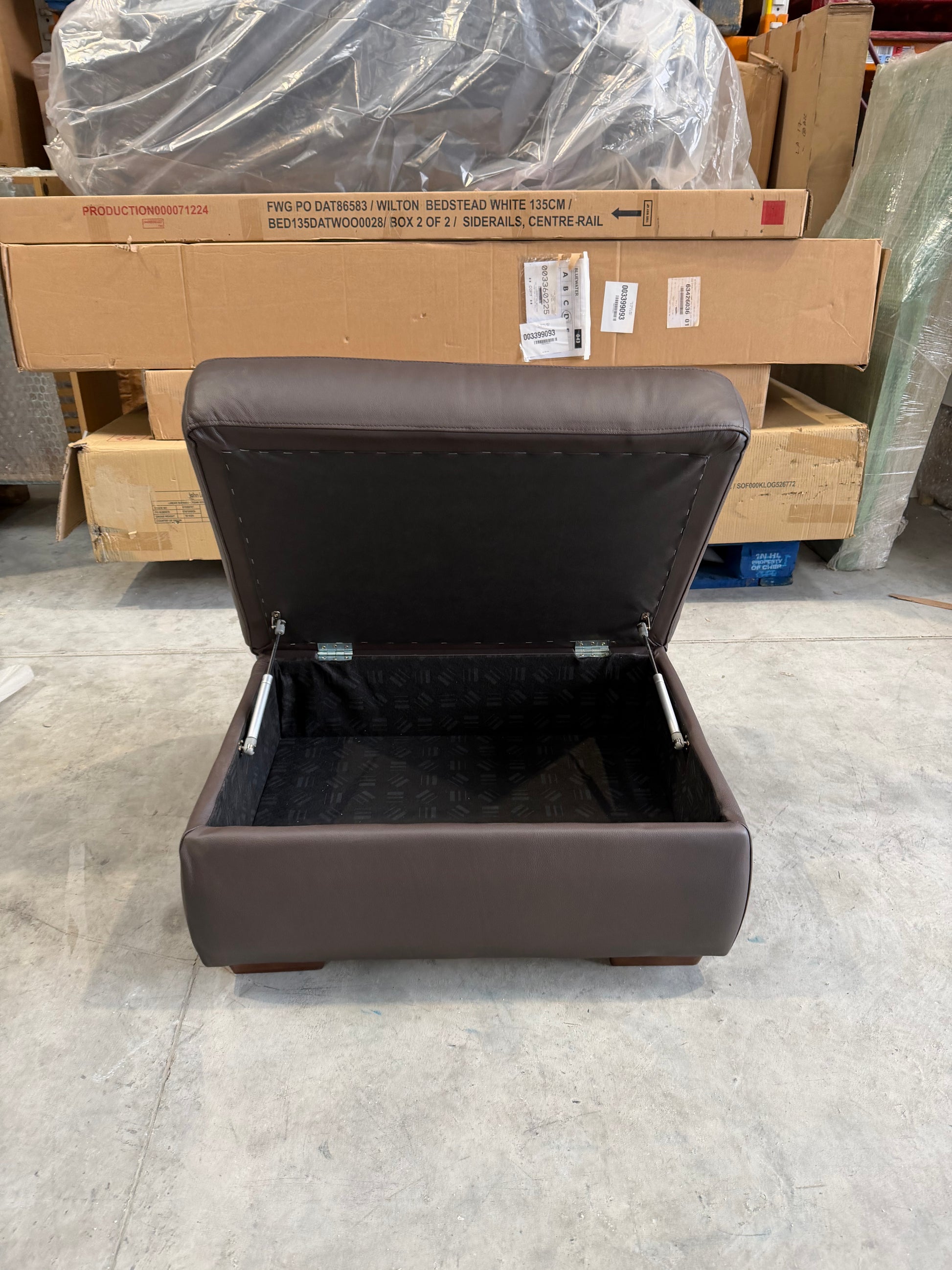 John Lewis Camden Leather Storage Footstool, Dark Leg, Matt Chocolate