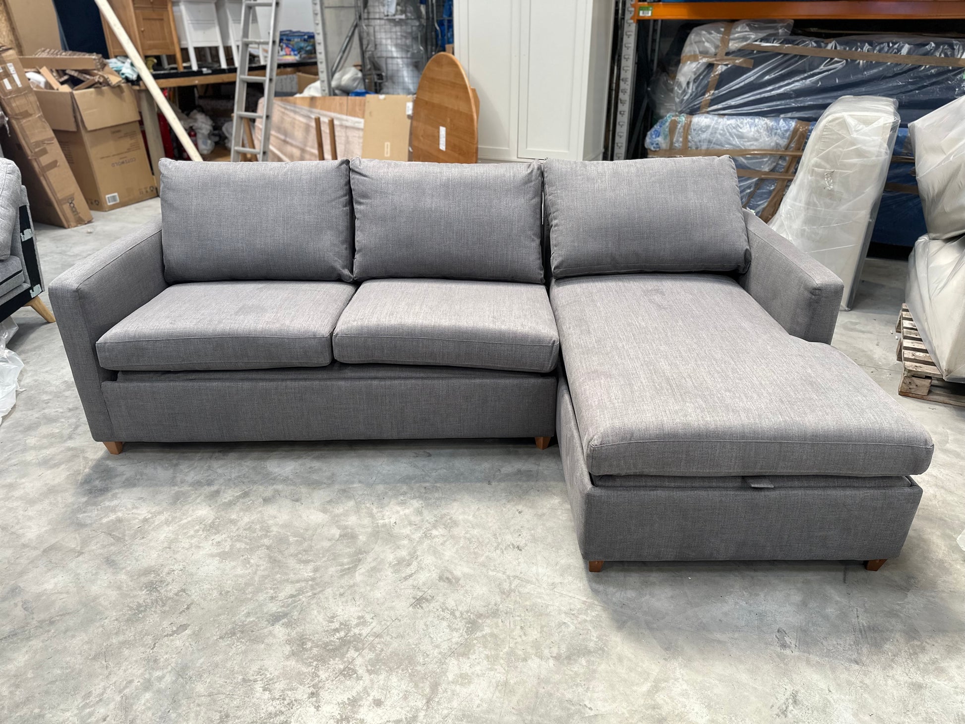 John Lewis Bailey II RHF Chaise End Sofabed, Light Leg in Linen Hatton Steel