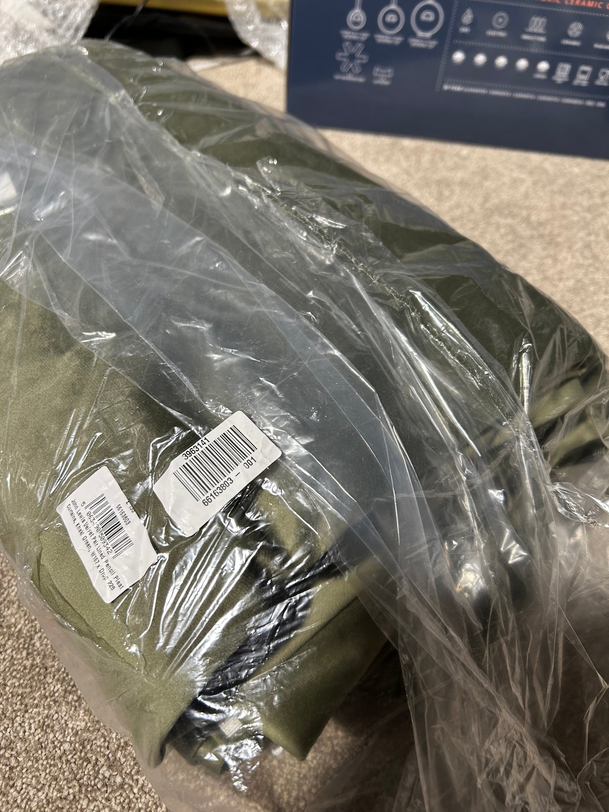 John Lewis Velvet Pair Lined Pencil Pleat Curtains, Khaki Green, W167 x Drop 228cm