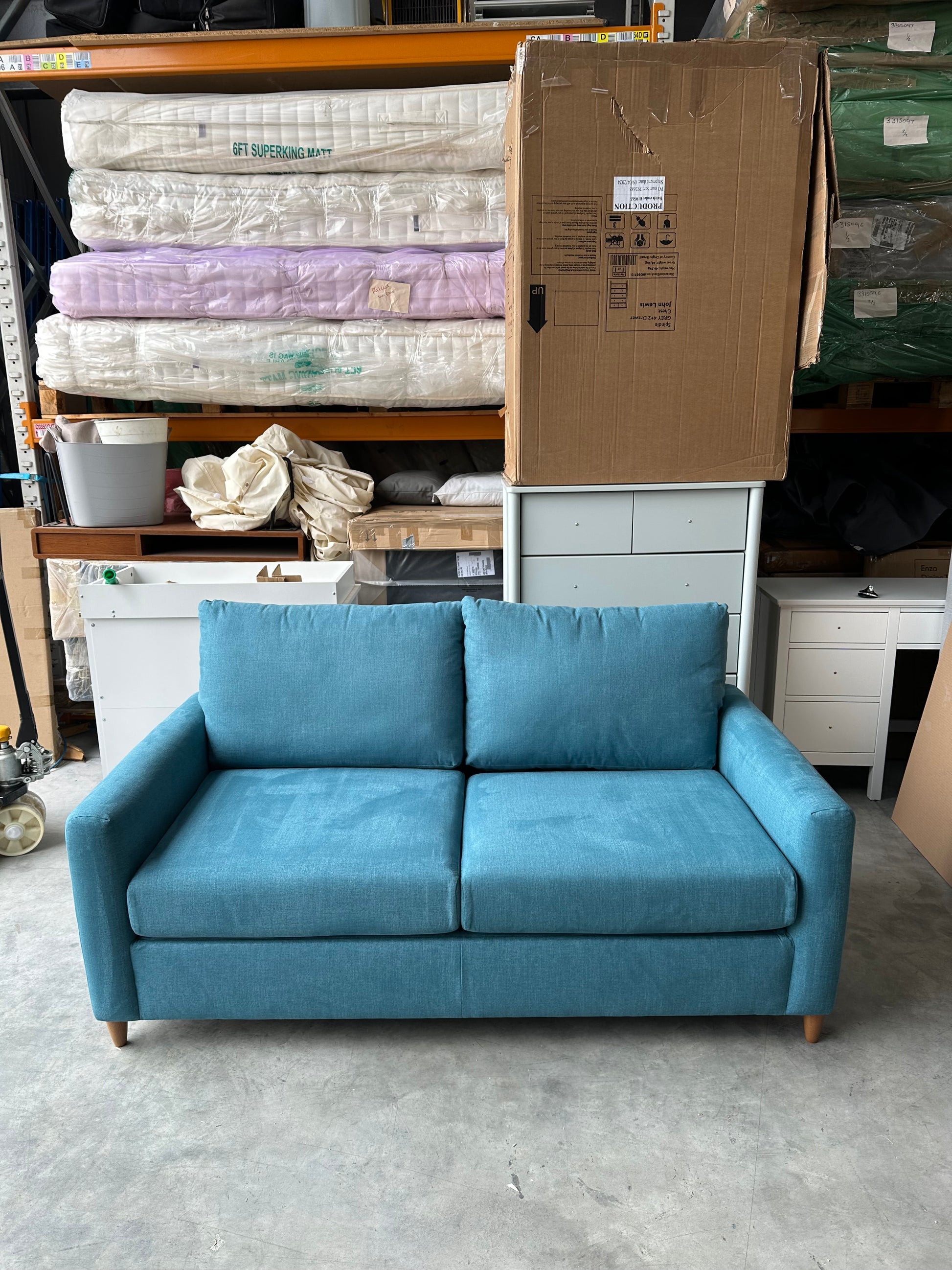John Lewis Bailey II Double Sofabed Blue Linen Light Wood