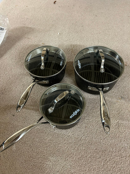 Eaziglide Neverstick2 Aluminium Non-Stick Saucepan Set with Lids, 3 Piece