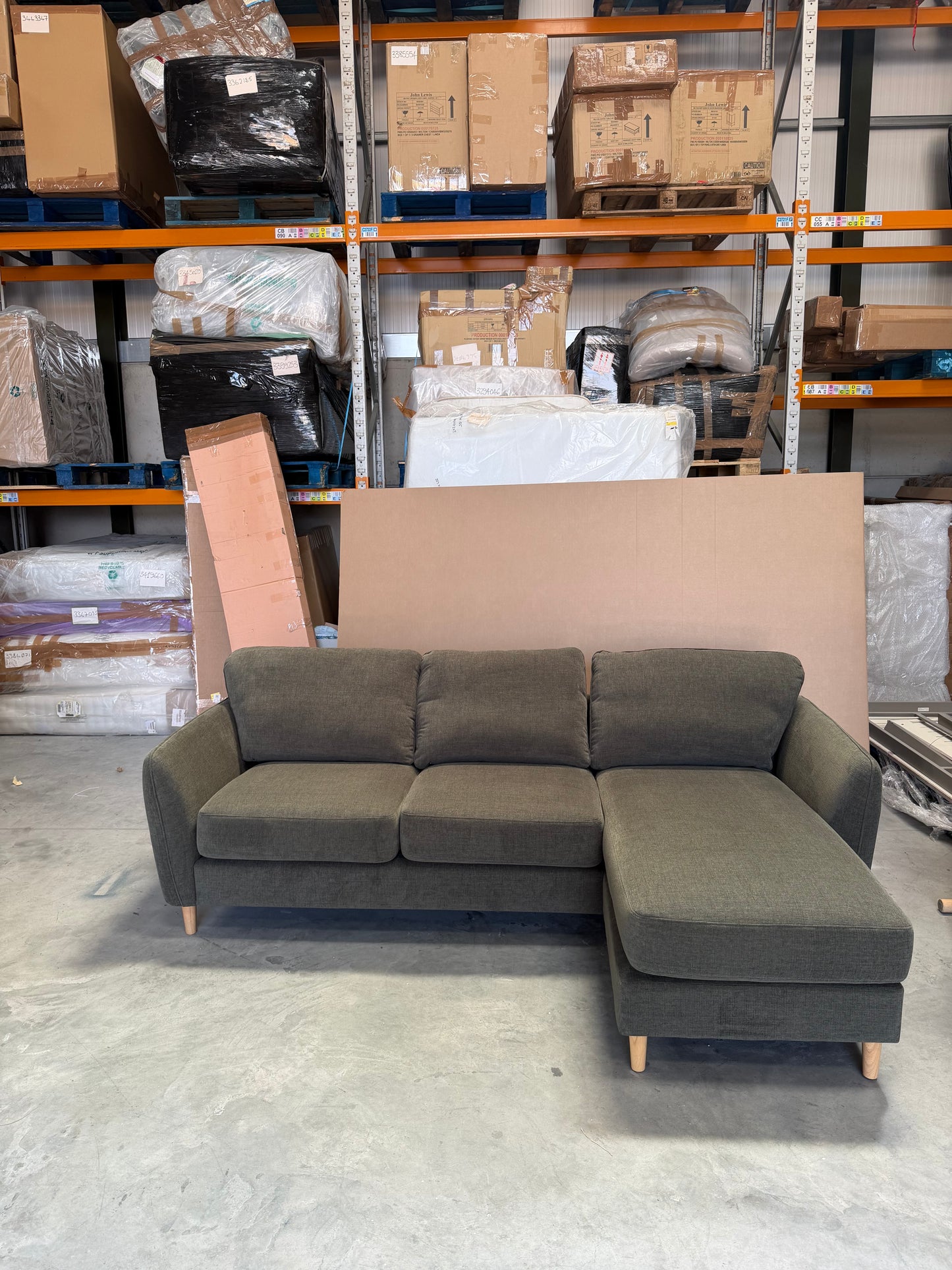 John Lewis Hamilton RHF 4 Seater Sofa, Dark Leg, Khaki Chenille