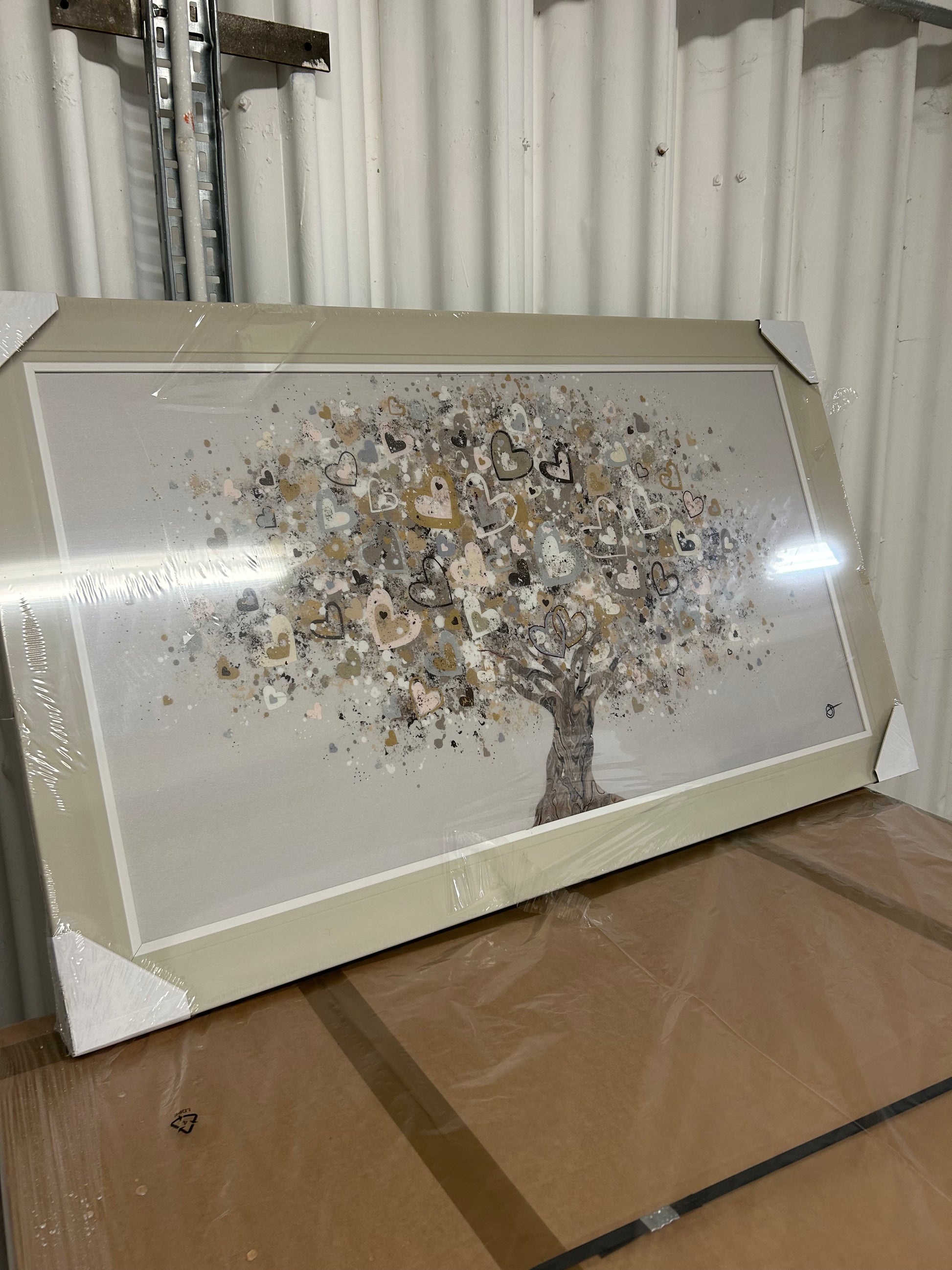 John Lewis Sara Otter 'Neutral Heart Tree' Framed Print, 72 x 122cm, Gold/Taupe