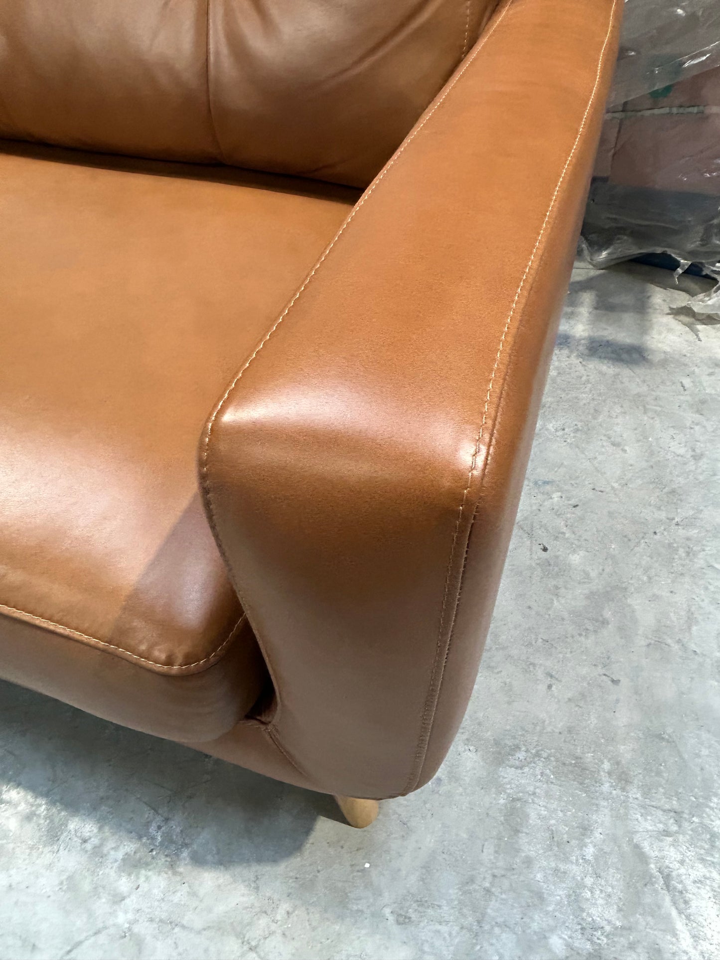 John Lewis Barbican Large 3 Seater Leather Sofa, Light Leg, Premium Caramel