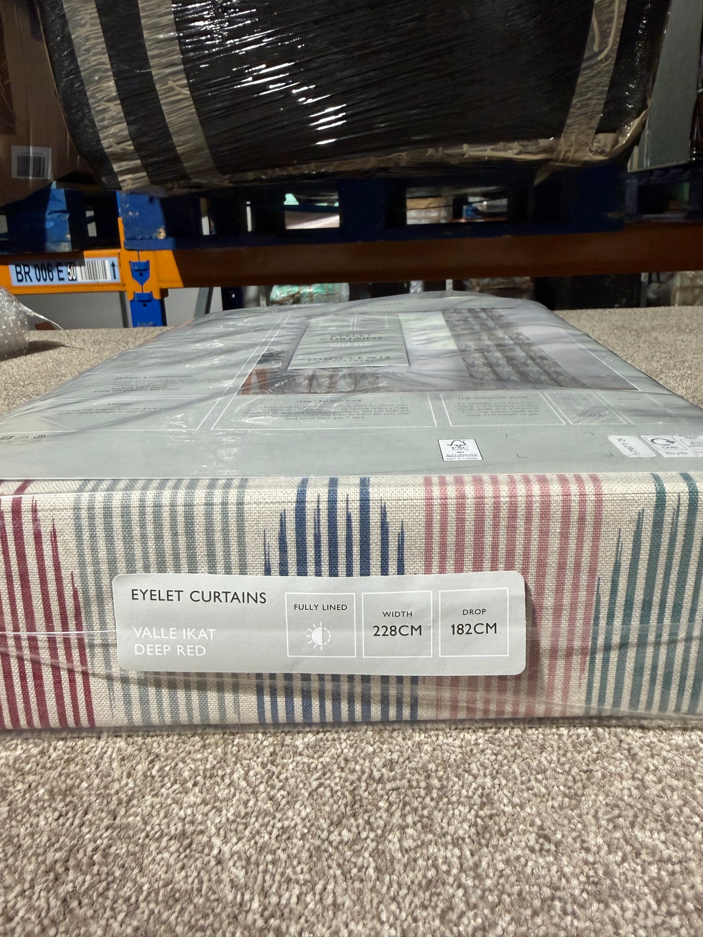 John Lewis Valle Ikat Print Pair Lined Eyelet Curtains, Deep Red, W228 x Drop 182cm