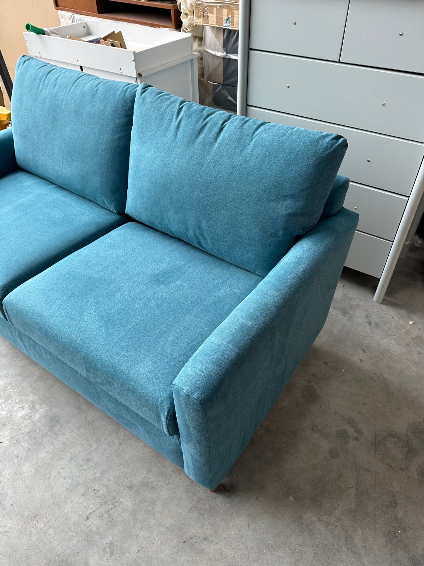 John Lewis Bailey II Double Sofabed Blue Linen Light Wood