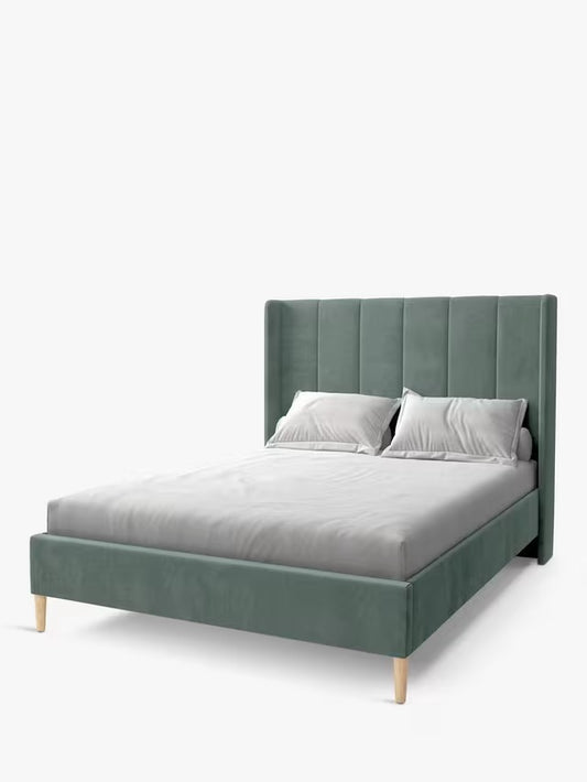 Koti HomeAdur Upholstered Bed Frame, King Size, Vintage Velvet Airforce