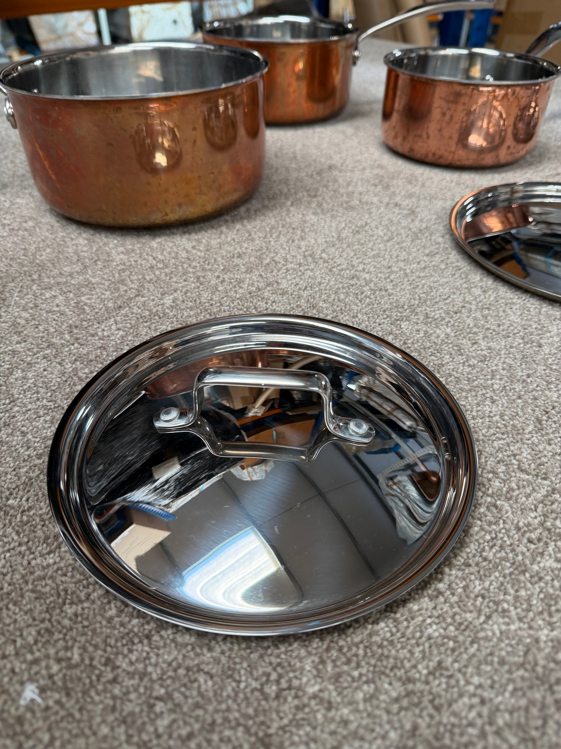 John Lewis Tri-Ply Stainless Steel Saucepan Set with Lids, 3 Piece, Copper