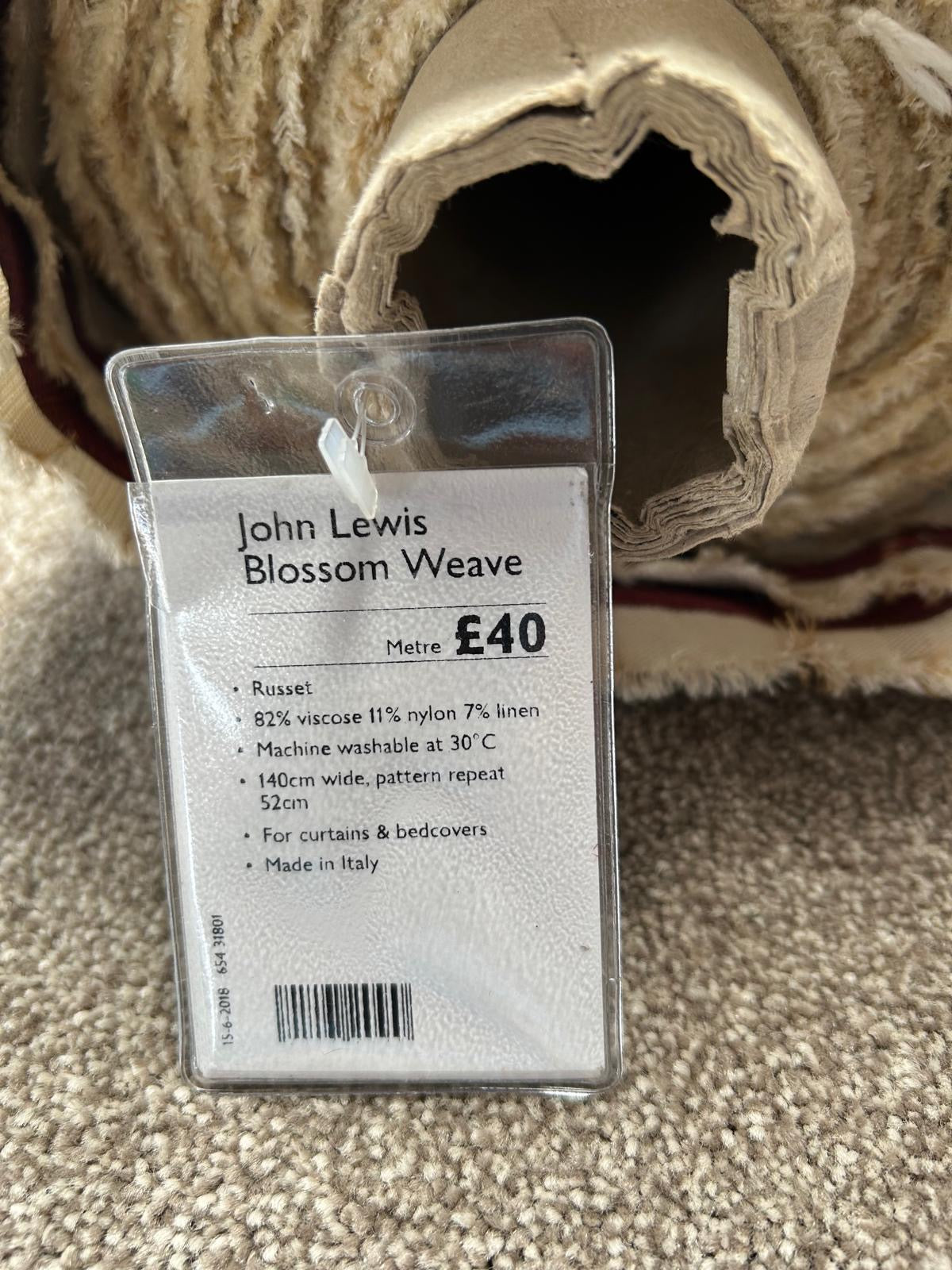 John Lewis Blossom Weave Furnishing Fabric, Russet 25 meters