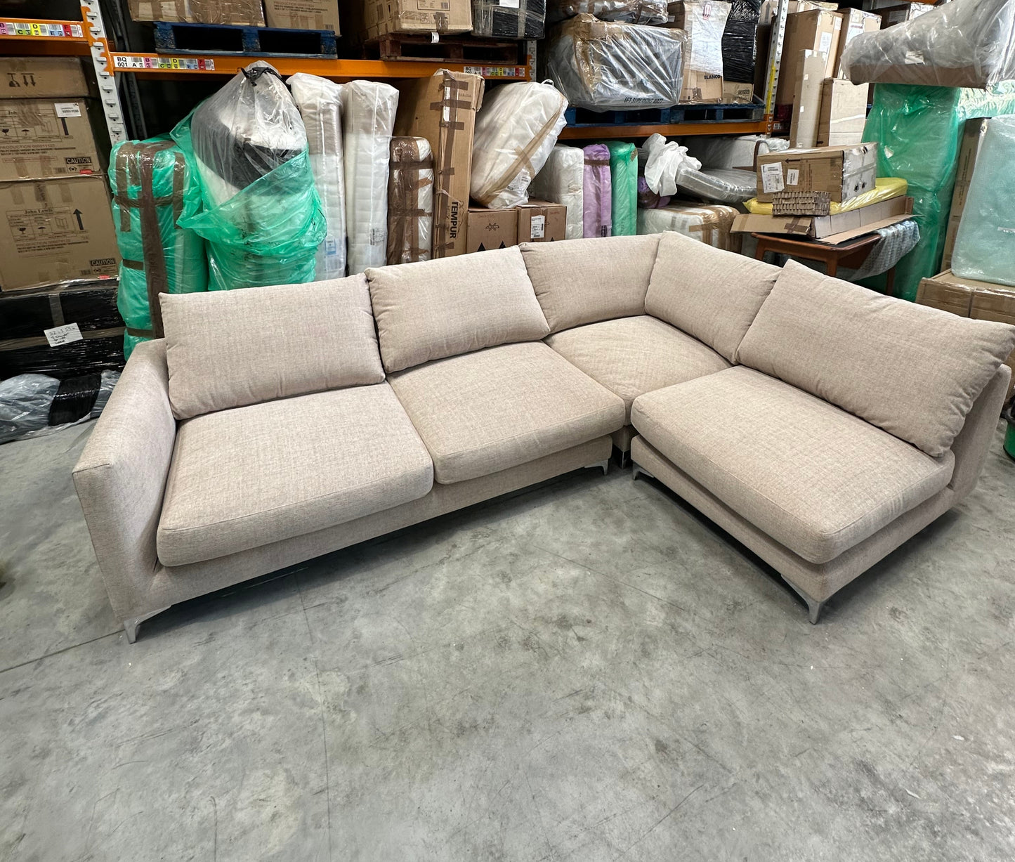 John Lewis Retreat 5+ Seater RHF Corner Chaise End Sofa, Metal Leg, Soft Touch Chenille Natural