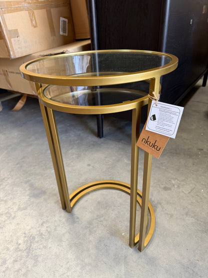nkuku Nakuru Round Nesting Side Tables, Set of 2, Brass