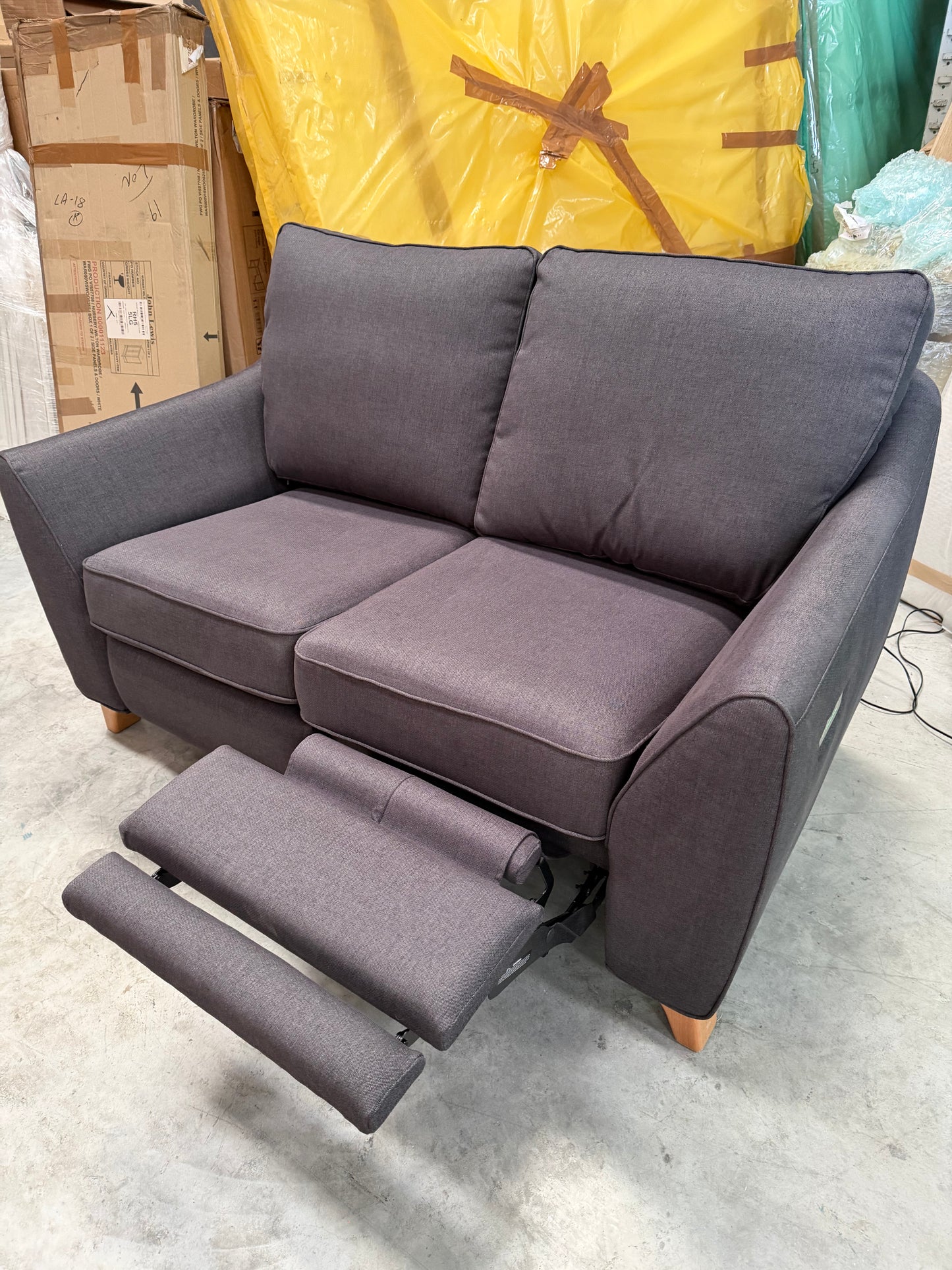 G Plan Vintage 68 RHF Small 2 Seater Sofa Single Footrest Aquaclean Grey