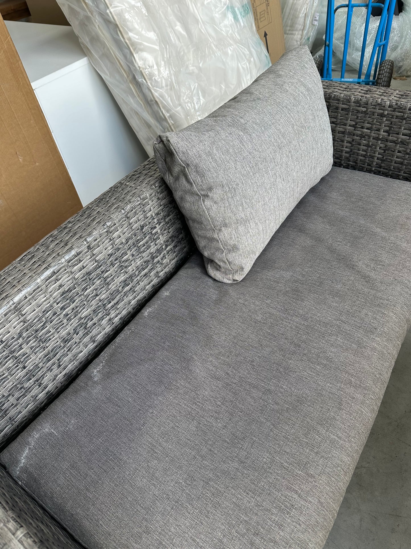 John Lewis Alora Cube 6-Seater Garden Dining Table, Sofas & Stools Set, Brown/Grey