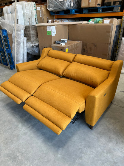 John Lewis Elevate Large 2 Seater Power Recliner Sofa, WoodenvLeg Brushed Tweed Mustard