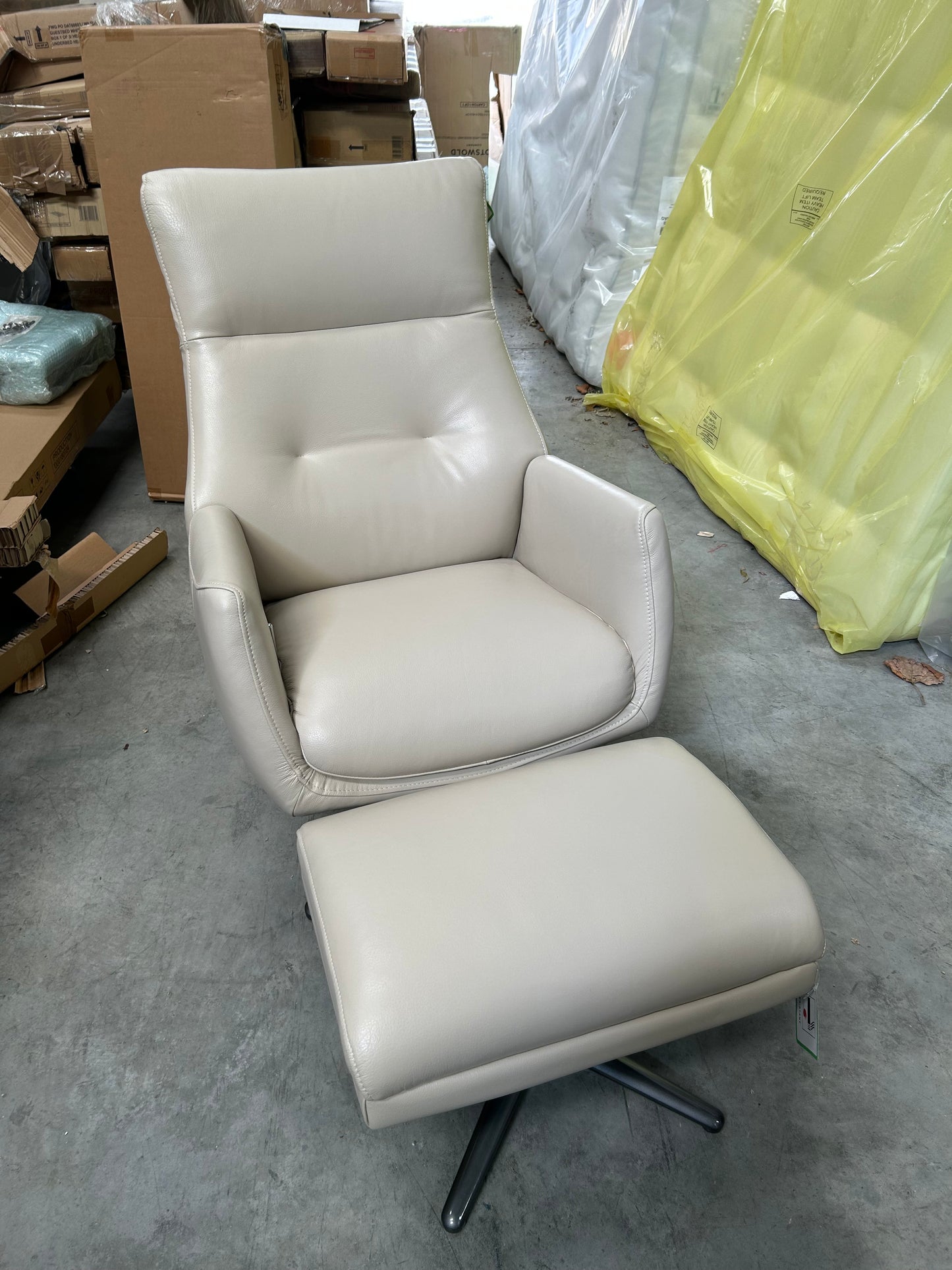 John Lewis Ease Leather Recliner Armchair and Footstool, Stone Leather