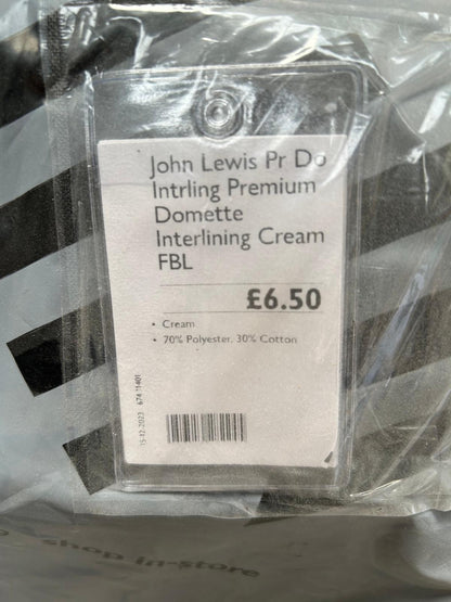 John Lewis Premium Domette Interlining Fabric, Cream 12 Meters
