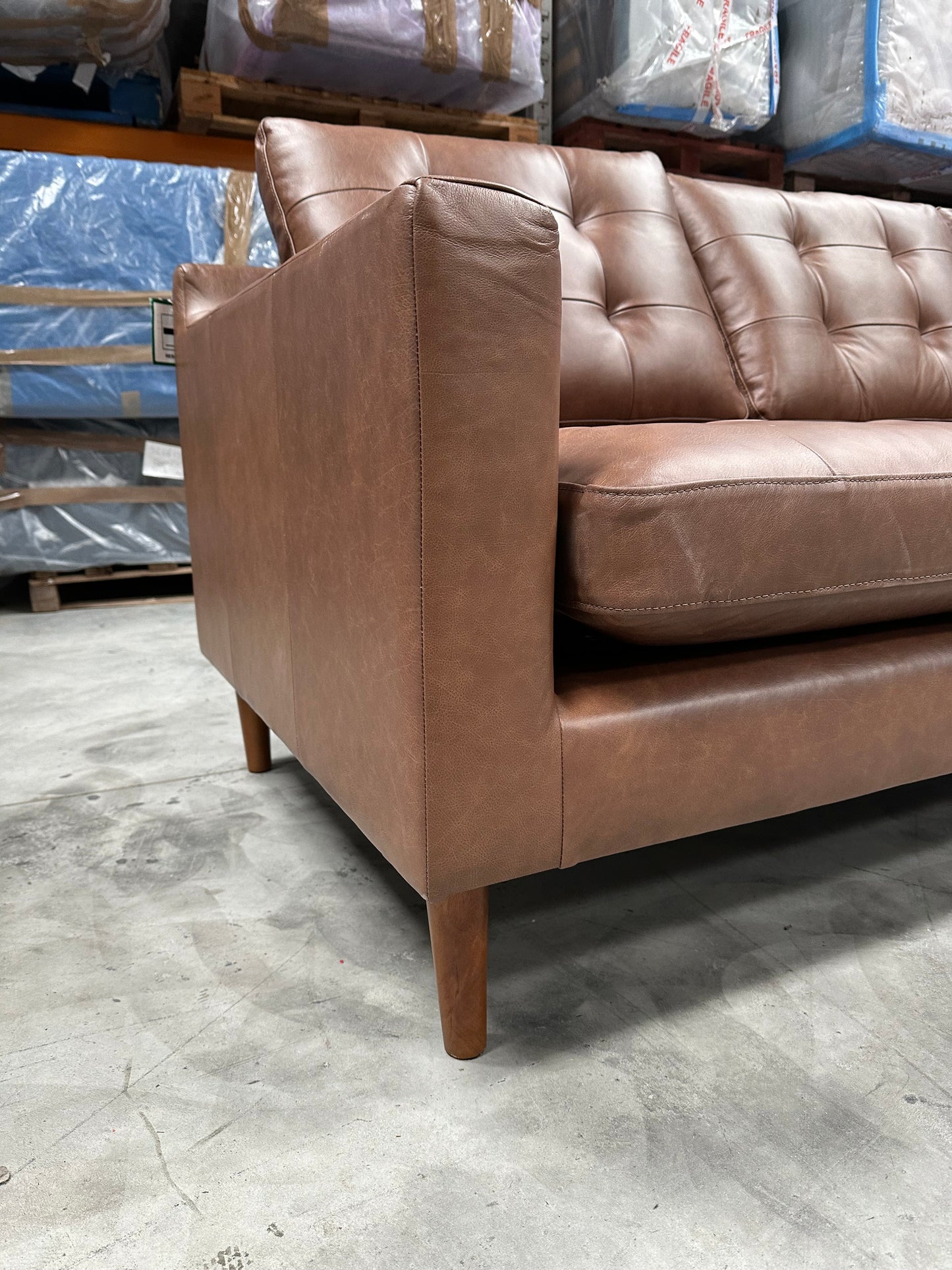 John Lewis Draper II Grand 4 Seater Sofa, Dark Leg Leather Light Tan