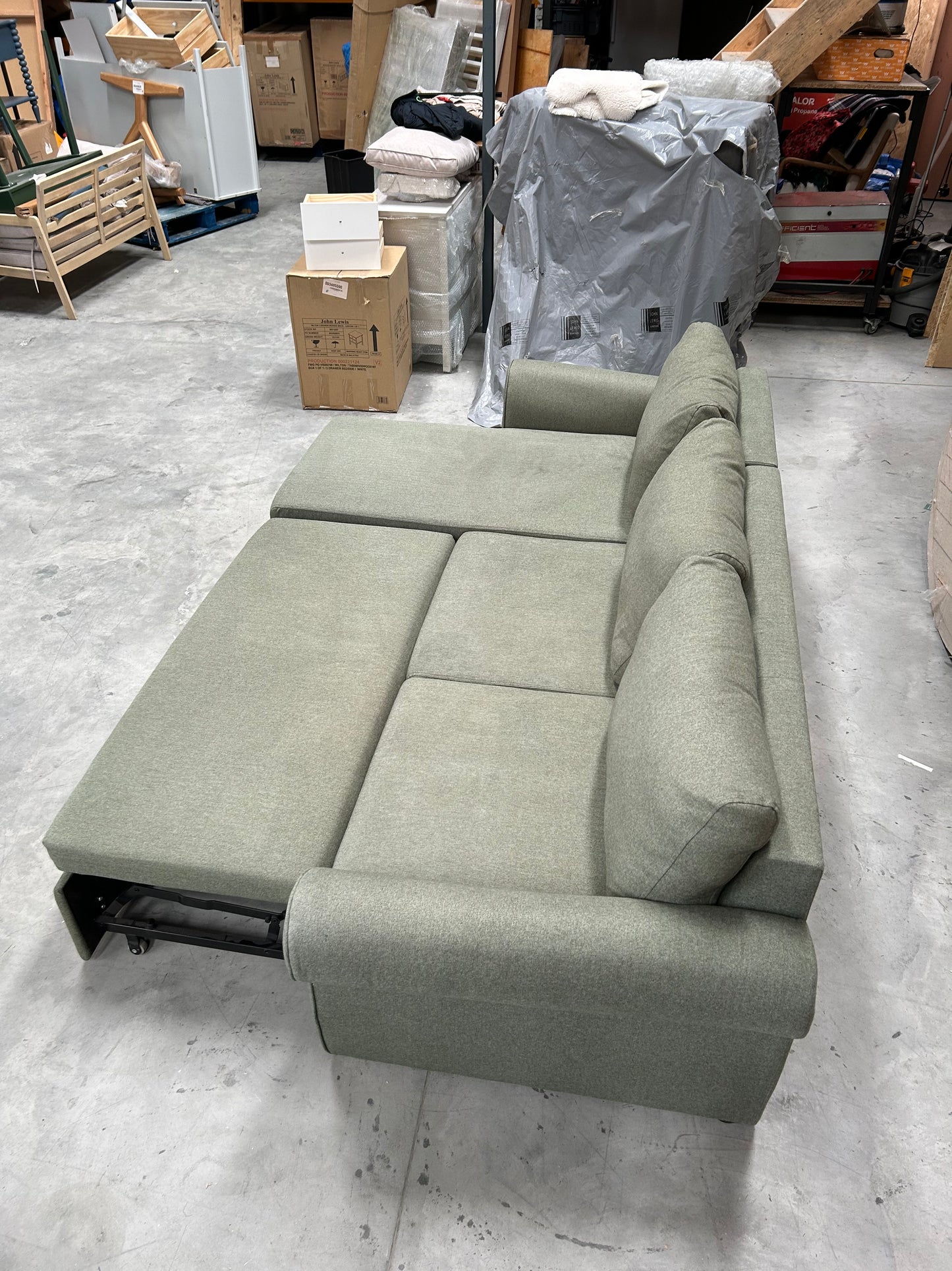 John Lewis Sansa Splayed Arm Sofa Bed with Storage Brushed Tweed Green