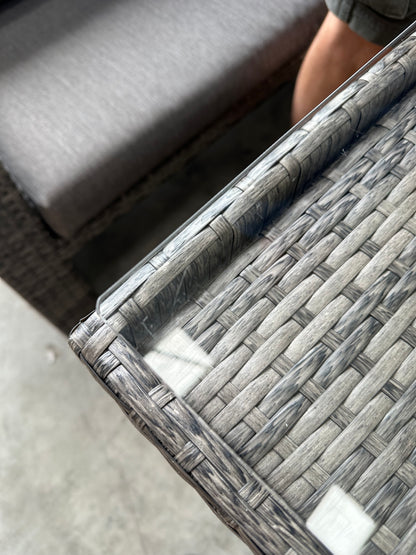 John Lewis Alora Cube 6-Seater Garden Dining Table, Sofas & Stools Set, Brown/Grey