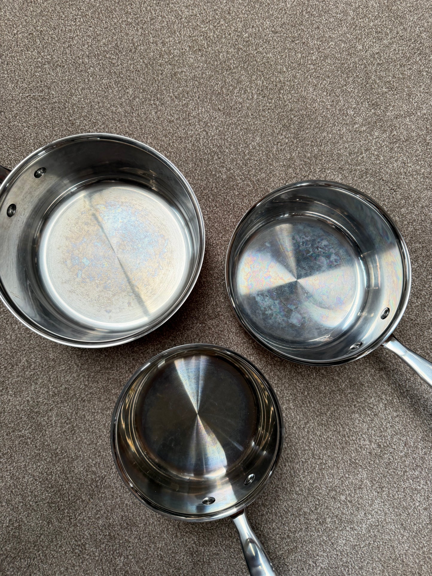 John Lewis Tri-Ply Stainless Steel Saucepan Set with Lids, 3 Piece, Copper