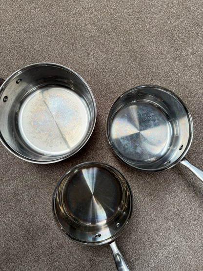 John Lewis Tri-Ply Stainless Steel Saucepan Set with Lids, 3 Piece, Copper