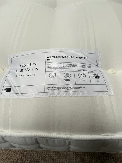 John Lewis Waitrose Wool NO 1 Pocket Spring Mattress Medium Firm Tension Double