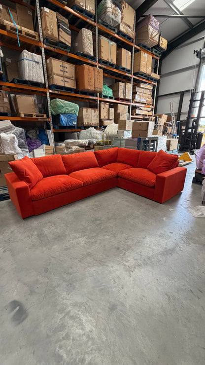 John Lewis Mellow LHF Corner Sofa  Plush Velvet Paprika Easy Clean