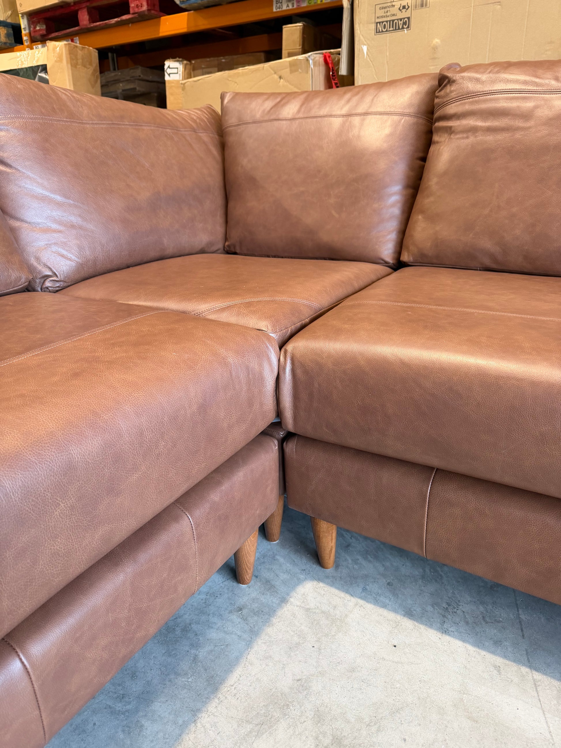John Lewis Bailey II 5+ Seater Leather Corner Sofa Dark Leg Vintage Toffee