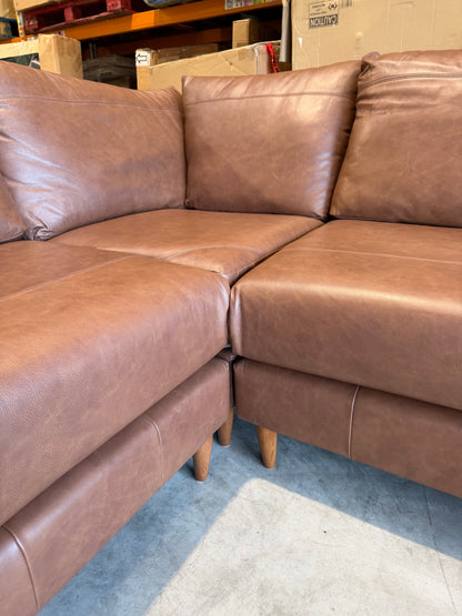 John Lewis Bailey II 5+ Seater Leather Corner Sofa Dark Leg Vintage Toffee