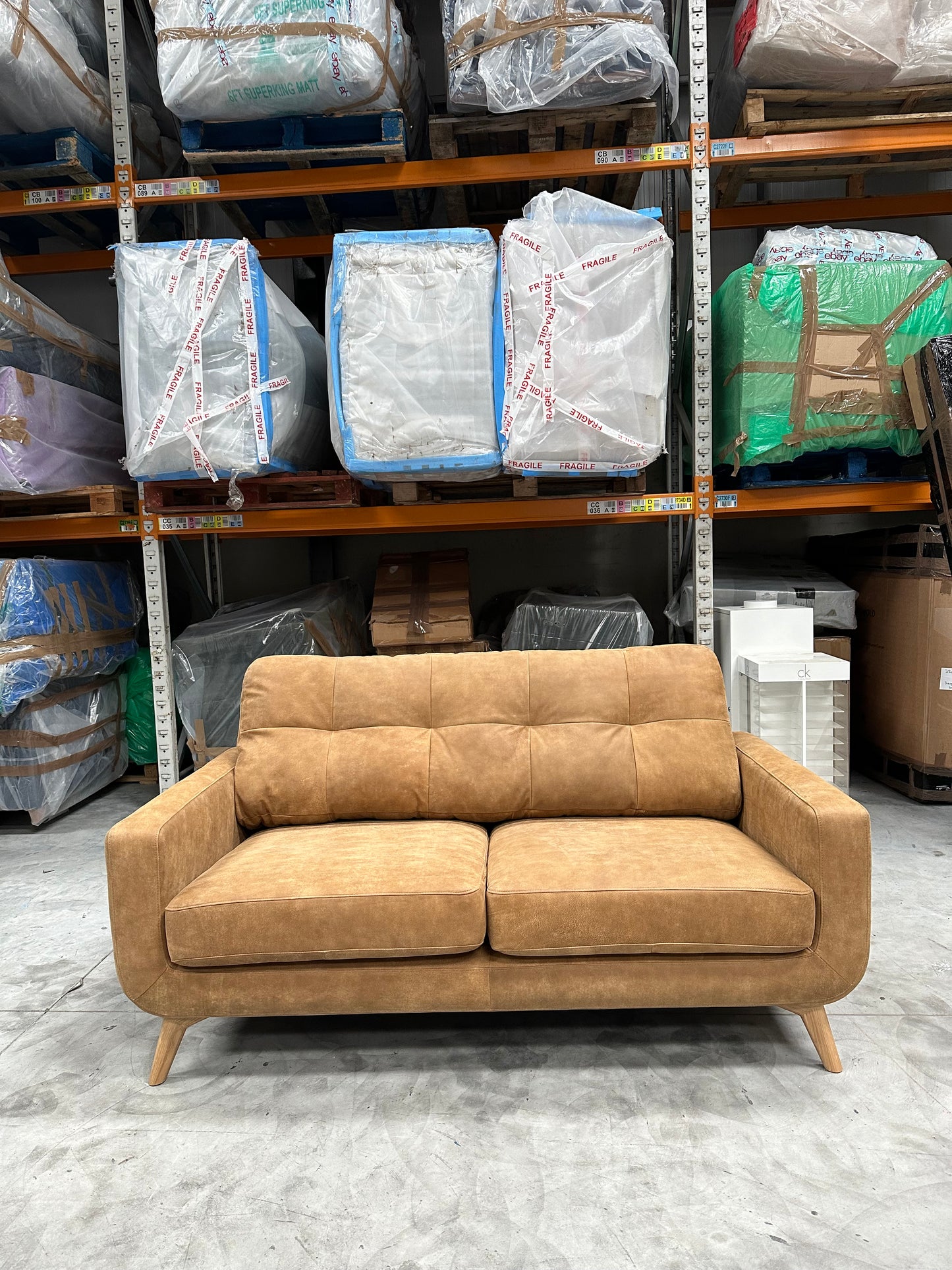 John Lewis Barbican Medium 2 Seater Leather Sofa, Light Leg, Demetra Light Tan