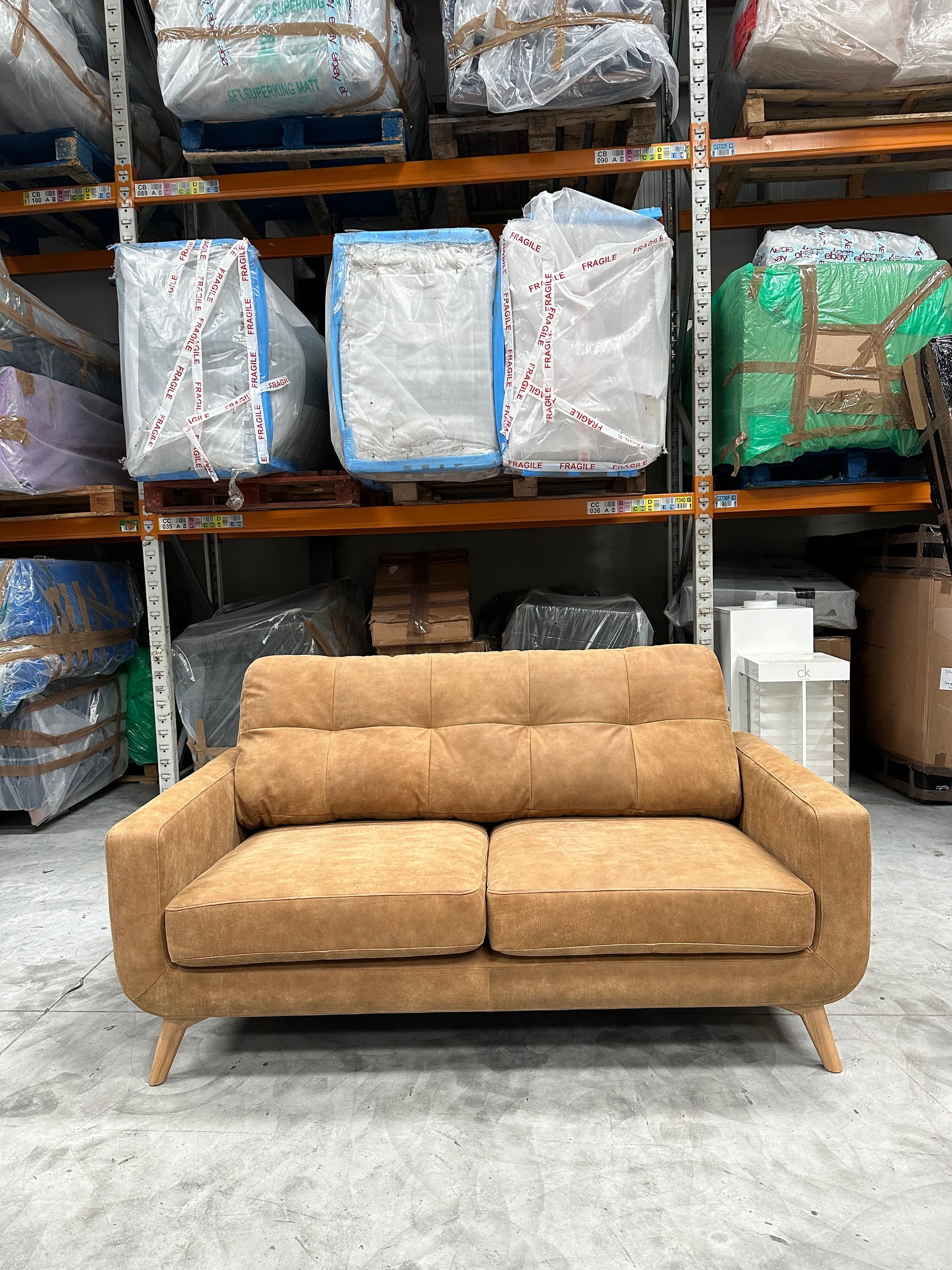 John Lewis Barbican Medium 2 Seater Leather Sofa, Light Leg, Demetra Light Tan