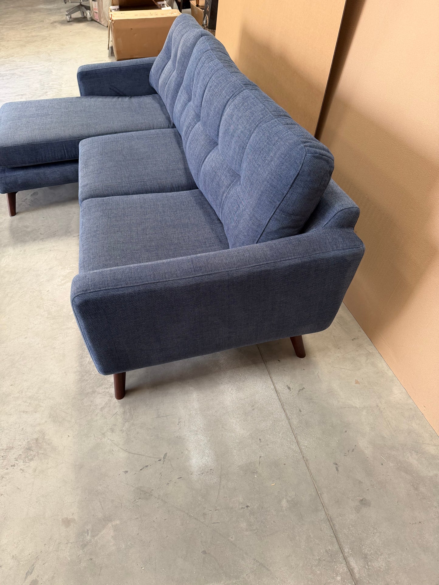 John Lewis Barbican LHF Chaise End Sofa  Chunky Chenille Navy