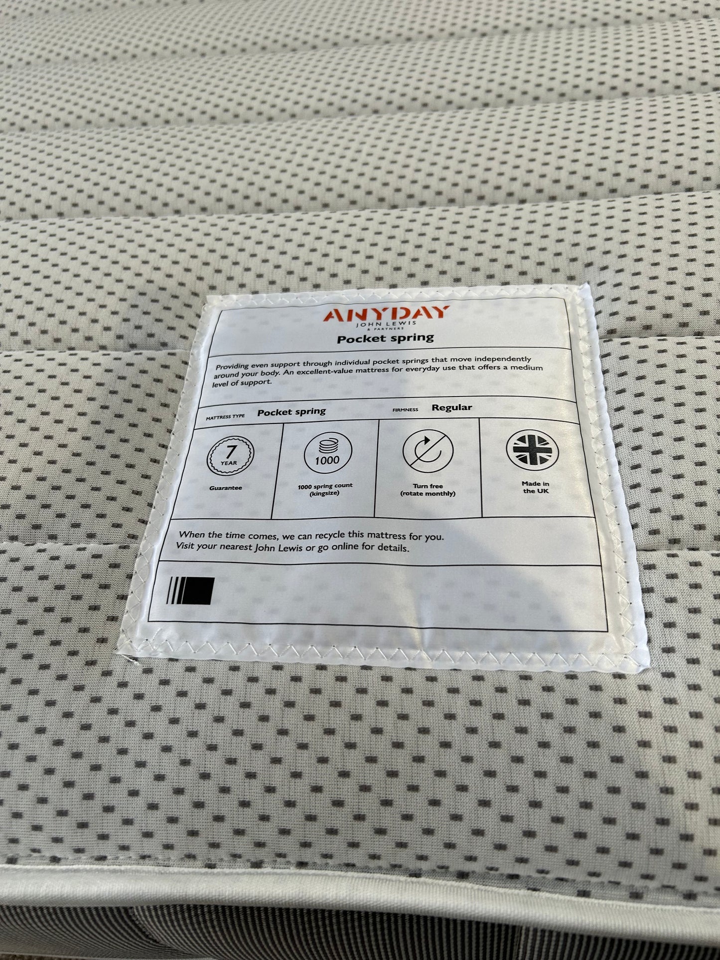 John Lewis Pocket Spring Mattress, Regular Tension, Single