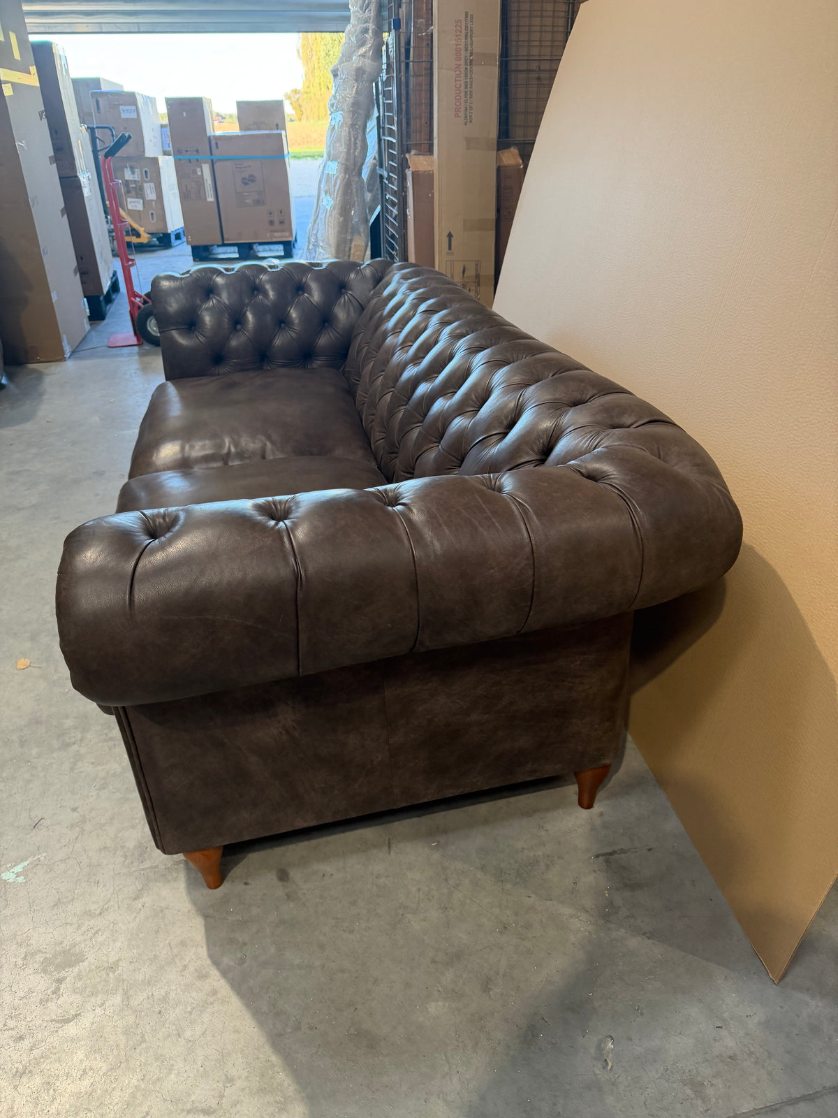 John Lewis Cromwell Chesterfield Grand 4 Seater Leather Sofa, Dark Leg Demetra Charcoal