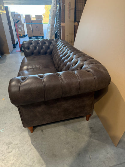 John Lewis Cromwell Chesterfield Grand 4 Seater Leather Sofa, Dark Leg Demetra Charcoal
