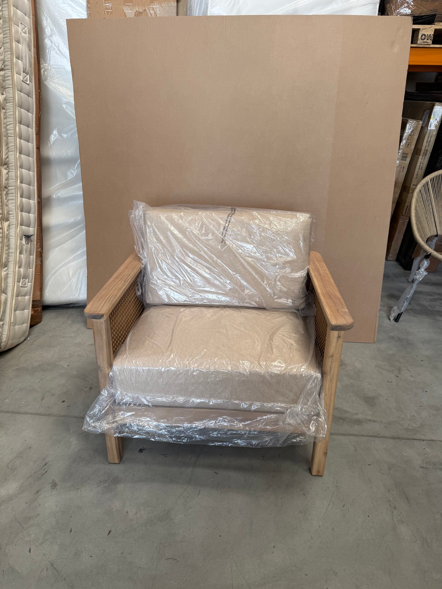 John Lewis Woven Rattan Panel Acacia Wood Garden Lounge Chair, Natural